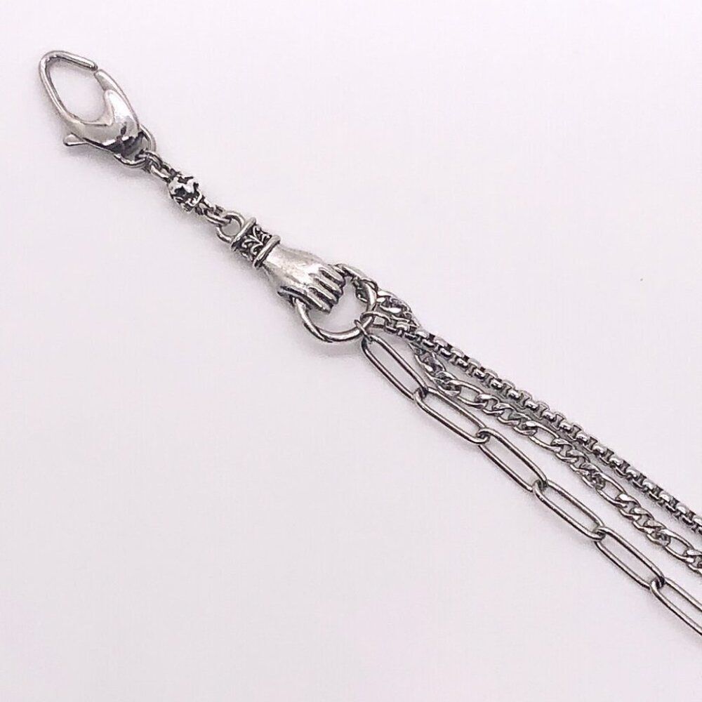Handmade Triple Layer Gunmetal Silver Mask Chain Necklace - Picture 4 of 6